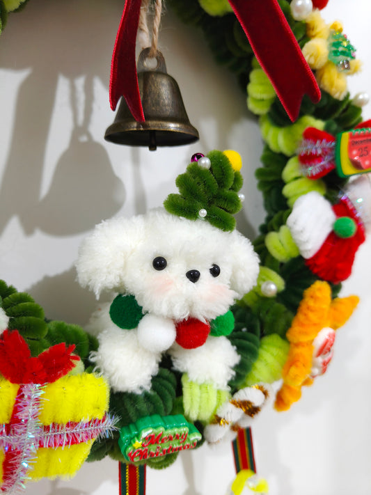 Pipe Cleaner Puppy Christmas Wreath 10 inch