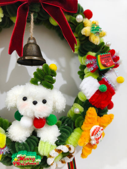 Pipe Cleaner Puppy Christmas Wreath 10 inch