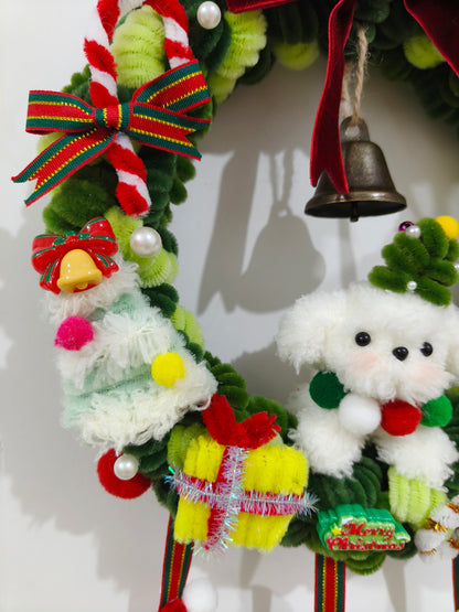 Pipe Cleaner Puppy Christmas Wreath 10 inch